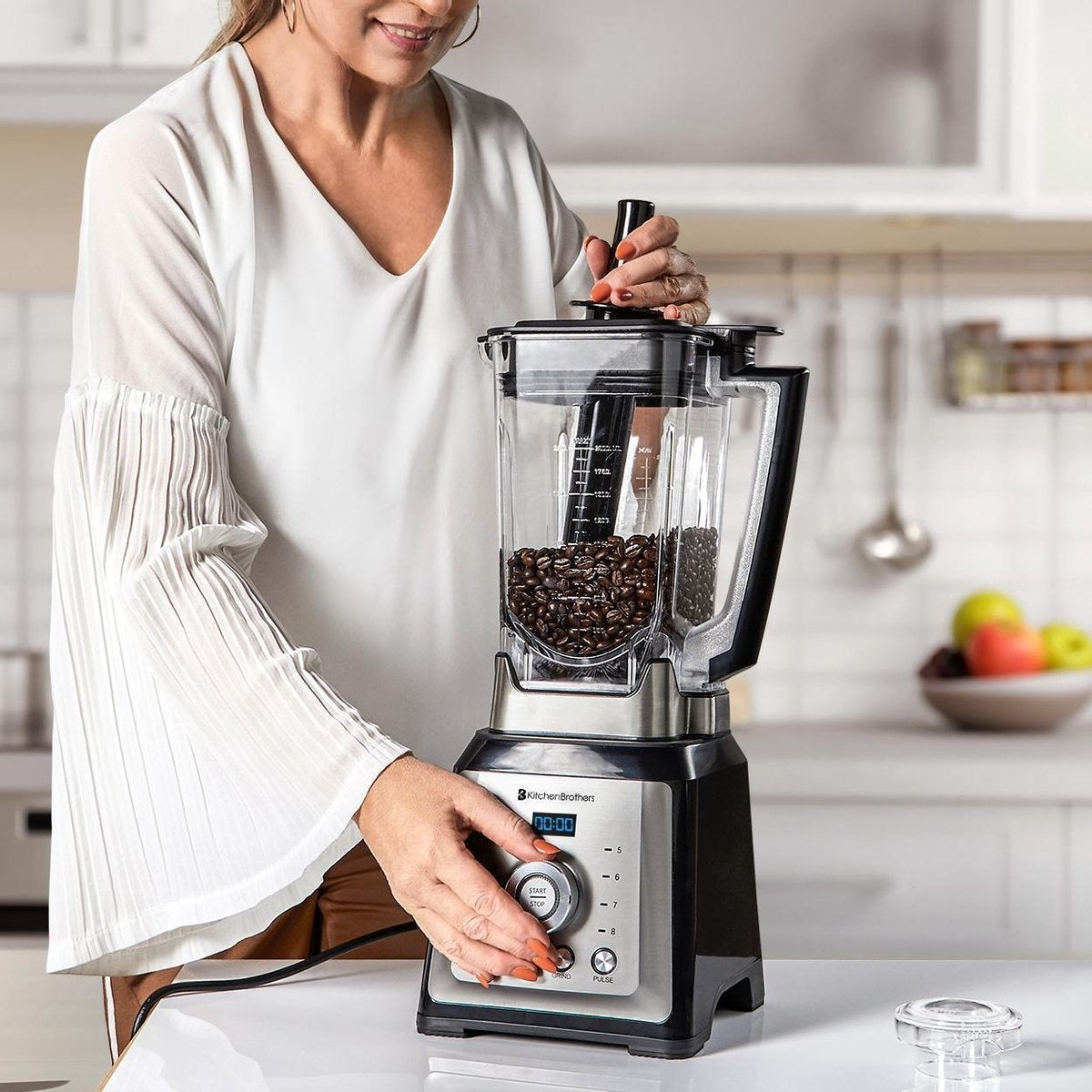 Blender - KitchenBrothers - Mixeur - 2000W - 2L - Machine à smoothie- 8 niveaux/4 vitesses - Acier inoxydable