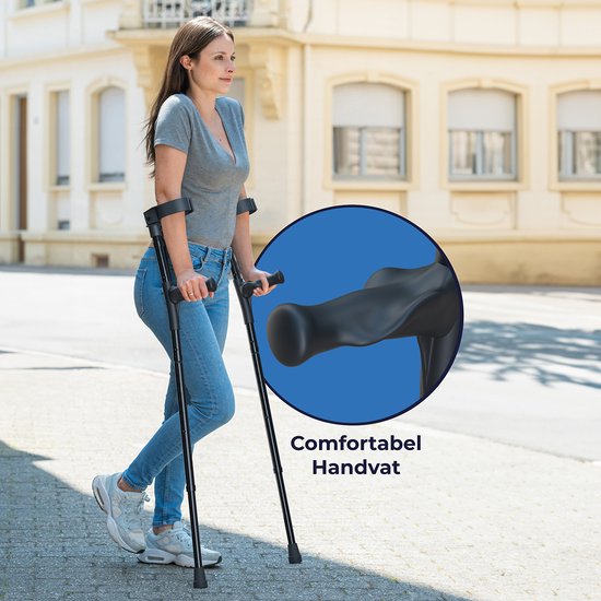 SaniCraft Elbow Crutch Crutchs Set Of Two Pieces - équipé d'une poignée ergonomique en gel, de capuchons absorbant les chocs et d'un cadre pliable - pour la rééducation et la mobilité - aluminium noir - cent vingt kilogrammes