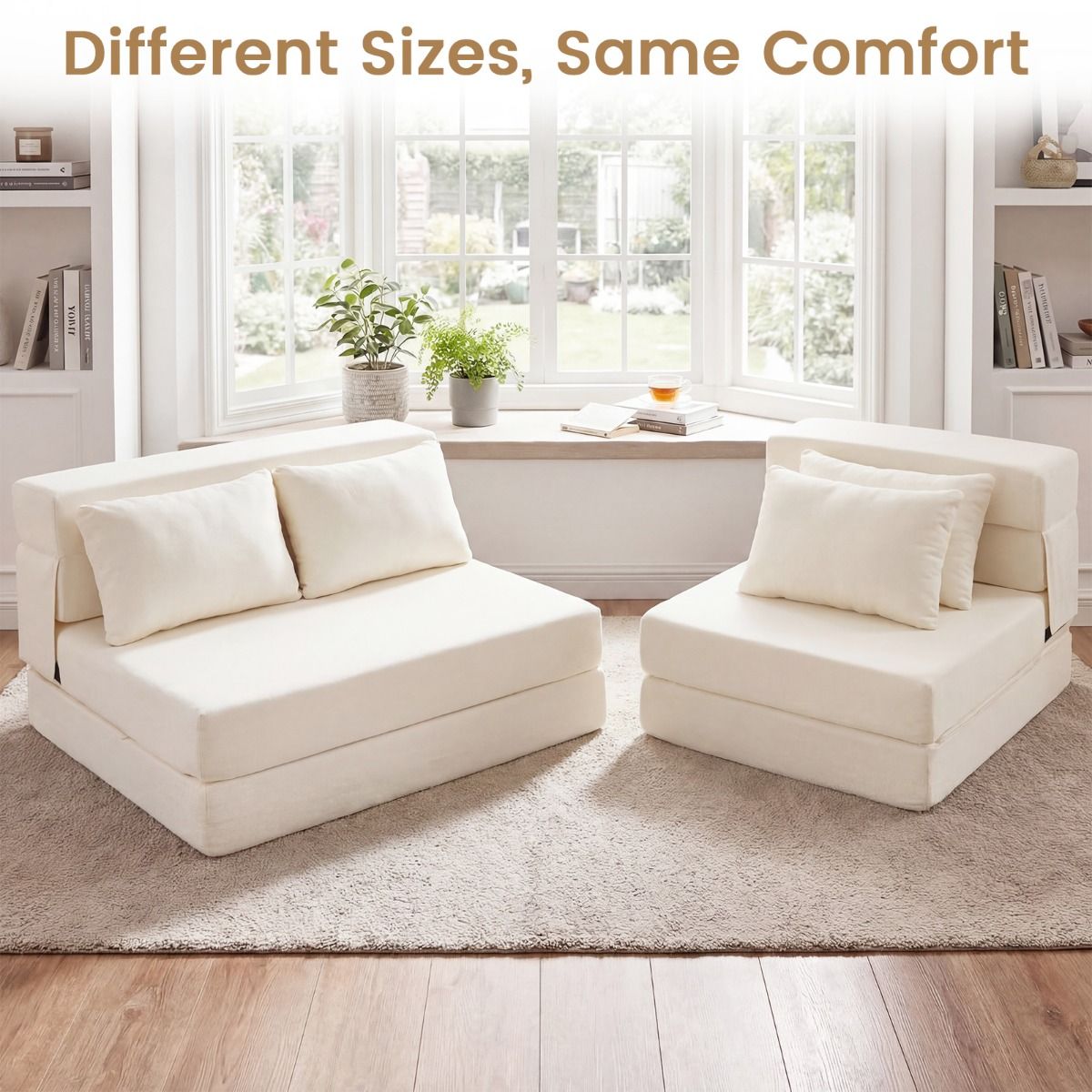 Canapé-lit Coast 3-en-1 - chaise longue pliable - revêtement en chenille - beige/gris