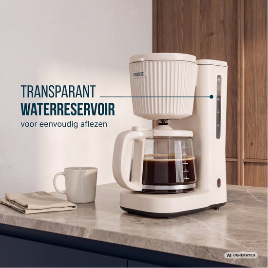 Cafetière Princess Wave – 1 000 W – Carafe en verre de 1,5 L – Fonction de maintien au chaud – Système anti-gouttes – 246048