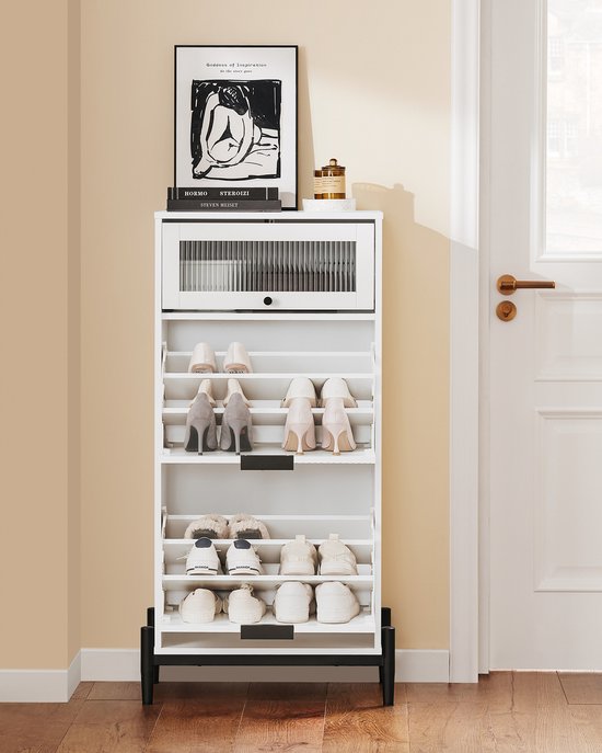 SoBuy FSB95-W Buffet - Meuble de cuisine blanc avec roulettes et étagères