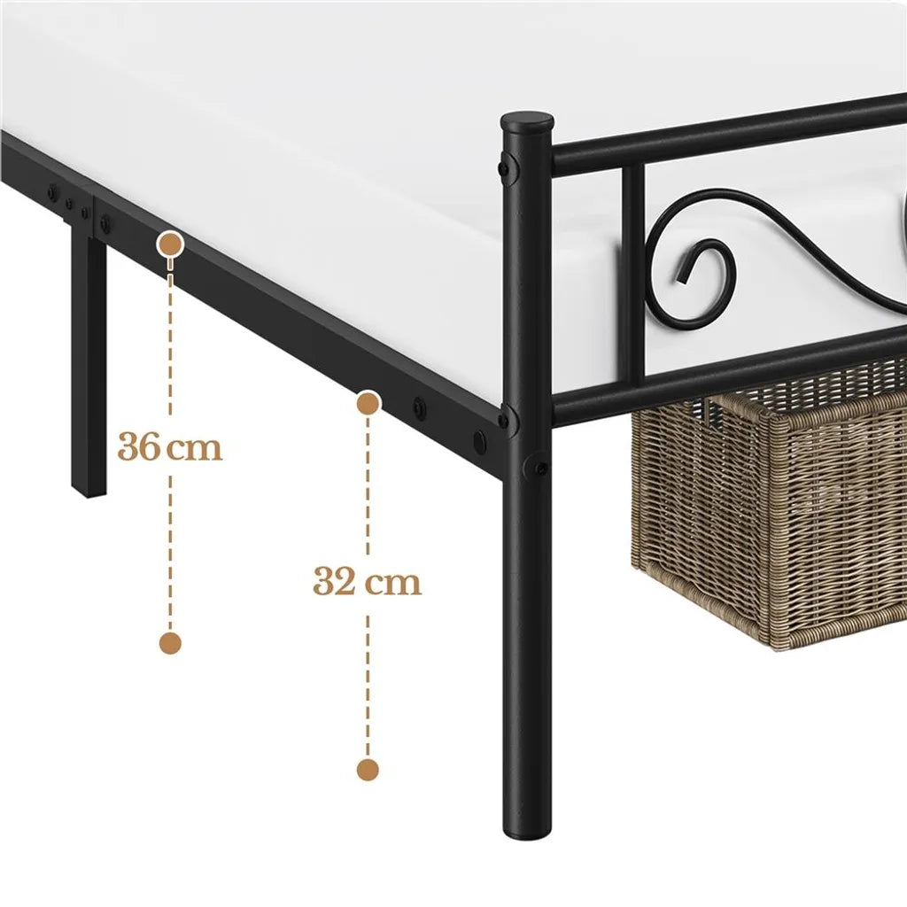 Yaheetech - Cadre de lit en métal 90 x 200 cm - Noir - Lit simple avec sommier à lattes
