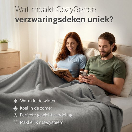 Couverture lestée CozySense® 9 kg - Double - Couverture lestée - Couverture lestée avec répartition de la pression GLASS-Flow® - Housse lavable incluse - 200 x 200 cm - Gris
