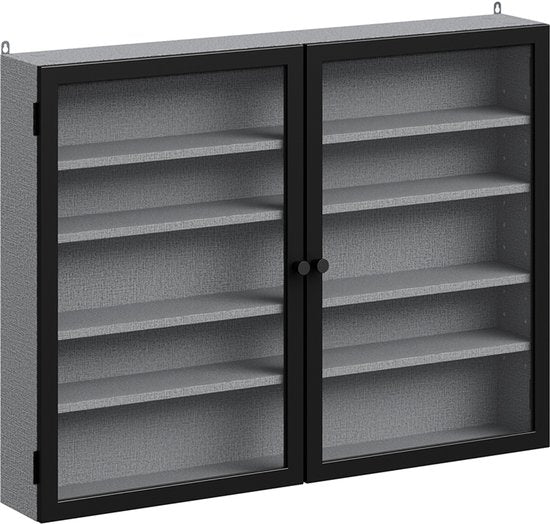 Vitrine murale SoBuy – 4 étagères réglables – Portes vitrées – 80 x 12,2 x 60 cm – Noir/Gris