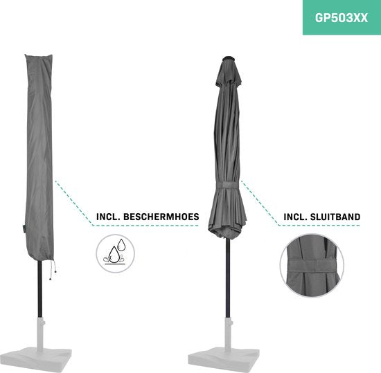 VONROC Premium Parasol à manche Recanati Ø300cm - Housse de protection incluse - Parasol rond - Inclinable - Toile résistante aux UV - Gris