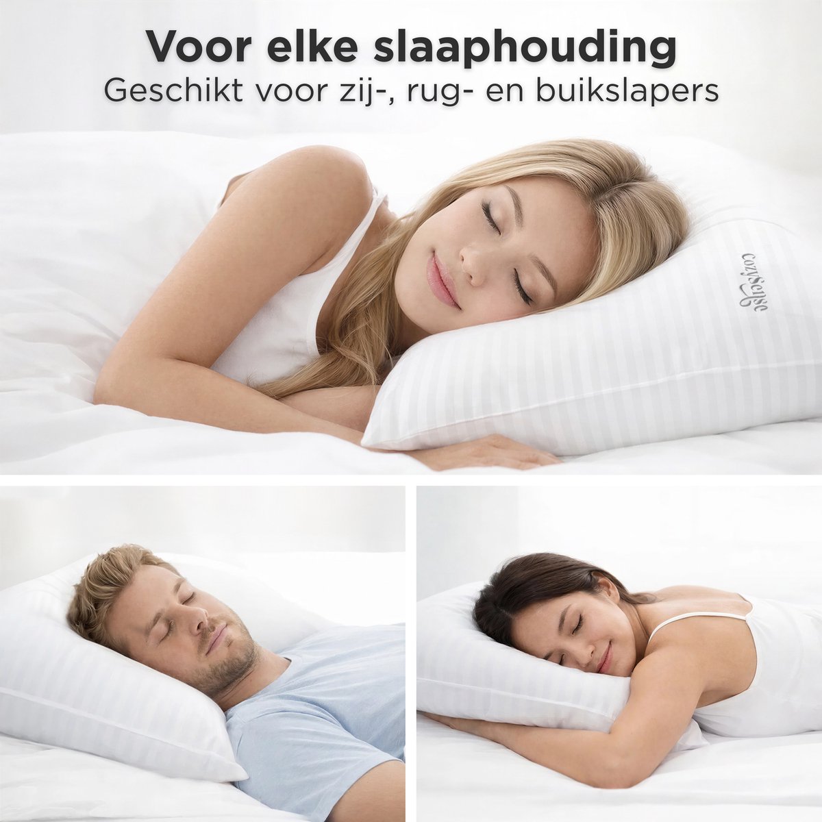 Lot de 2 oreillers CozySense – 50 x 70 cm – Blanc – Housse en coton – Rembourrage en microfibres douces
