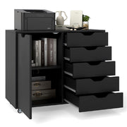 Coast : caisson à roulettes à 5 tiroirs - Armoire à porte - Plan de travail - Noir - 79 x 39 x 65 cm
