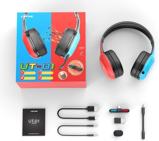 Kofire UT-01 2.4GHz Wireless Gaming Headset - Casque supra-auriculaire Bluetooth avec microphone - Multiplateforme - Rouge bleu