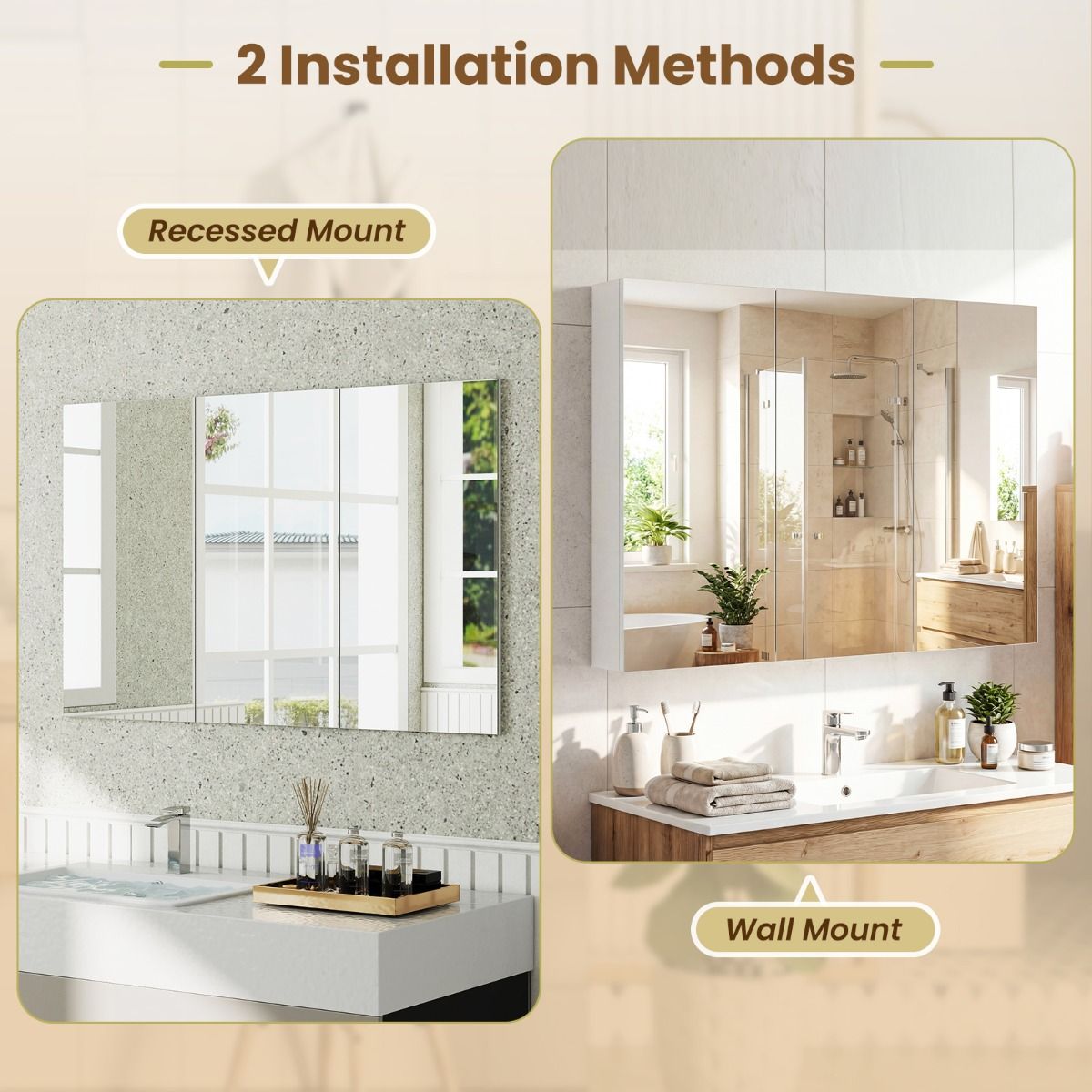 Armoire de salle de bains avec miroir mural Coast - trois portes - 6 compartiments - blanche - 87 x 65 x 12,5 cm
