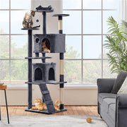 Yaheetech Cat Post XXL avec deux paniers pour chats - équipé d'une rampe d'escalade, d'une chaise longue pour les oreilles du chat et de boules de jeu suspendues - pour les foyers avec plusieurs chats - peluche et sisal gris foncé - 59,5 x 55 x 202,5 cm