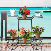 Porte-fleurs décoratif Porte-plantes avec 6 étagères avec chariots à fleurs autoportants pour intérieur et extérieur métal noir 80,5 x 25 x 75