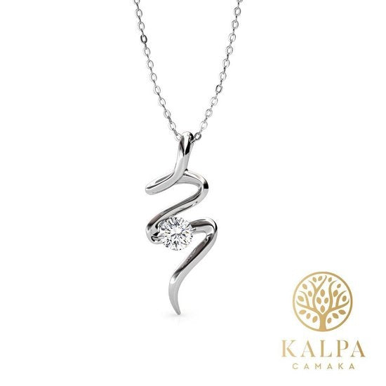Yolora Collier femme avec pendentif - Cristal Kalpa Camaka - Argent - Plaqué or blanc 18K