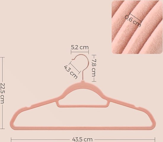 Cintres en velours, lot de 50, anti-dérapants, avec crochet pivotant, couleur or rose - Peu encombrants, 45 cm de long, pour vêtements - Cintres CRF21PK50 rose