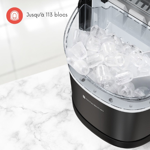 Machine à glaçons  avec pelle à glace- KitchenBrothers - Fonction autonettoyante - - 1.6L - 8 min. - 12kg/24h - Noir