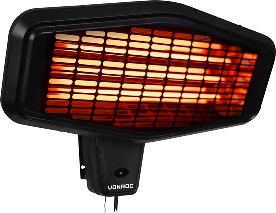 Chauffage de terrasse atmosphérique - VONROC - Amiata 2200W - Lampe infrarouge puissante - 3 niveaux de chaleur - Pour montage mural - noir