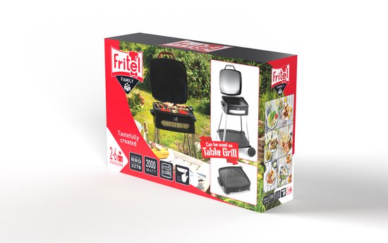FRITEL barbecue BBQ 3278 - Barbecue électrique / Grill de table - Grande surface de cuisson : 40 x 36 cm - 2 000 W - Plaque amovible + piétement