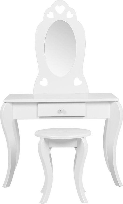Table de coiffure cœurs enfants - table de maquillage - avec tabouret - blanc