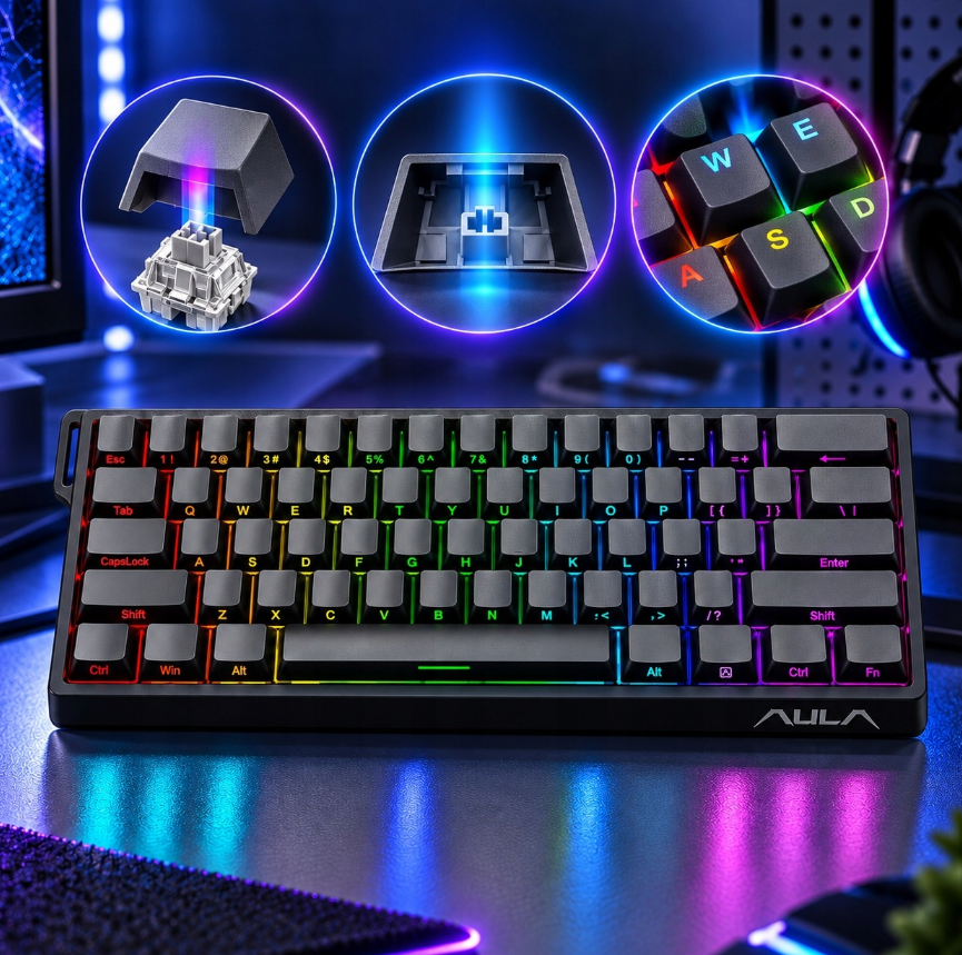 Clavier gaming AULA WIN60 HE - Compact 60 % - Commutateurs magnétiques - 8 000 Hz - Rapid Trigger - RGB - 30,2 x 10,9 cm