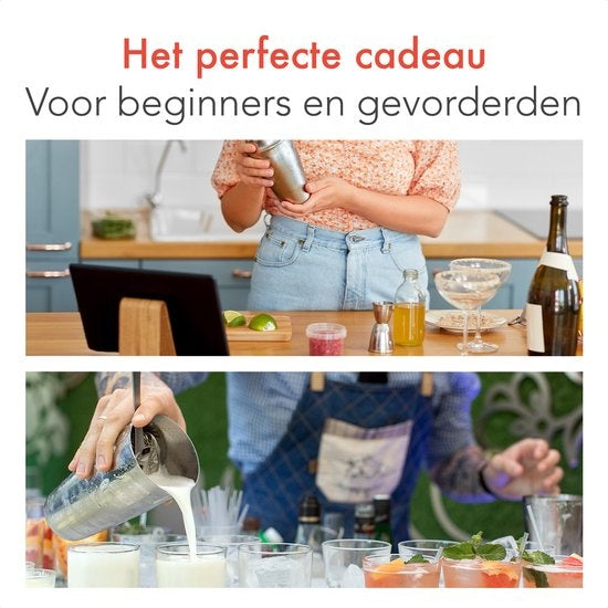 KitchenBrothers Set de cocktails avec shaker - 24 pièces - Set complet - Emballage cadeau - Noir/Acrylique