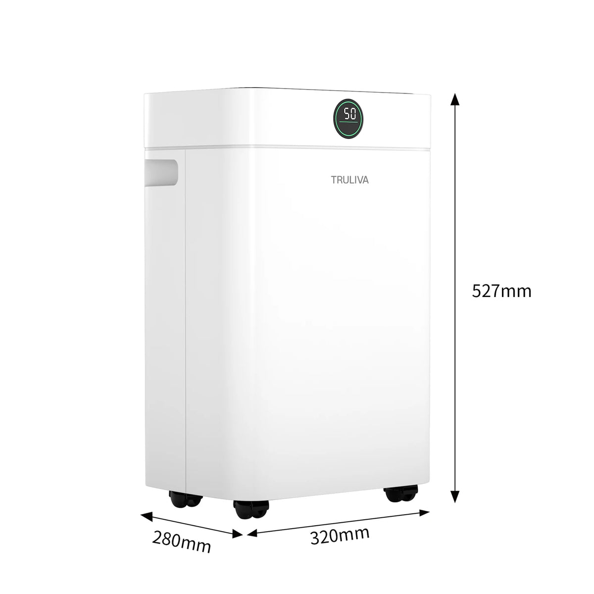 Déshumidificateur Truliva 25 L/jour - Fonction de séchage du linge - Dégivrage automatique - R290 - Réservoir d'eau de 2,8 L - 32 x 28 x 52,7 cm