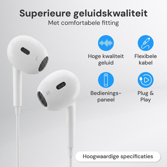 Écouteurs filaires Nuvance - Compatibles Lightning - Écouteurs intra-auriculaires filaires - Écouteurs filaires avec microphone - Blanc