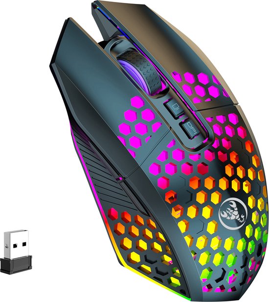 Souris de jeu HXSJ T500 - Ultra légère - Eclairage RGB - Noir clair