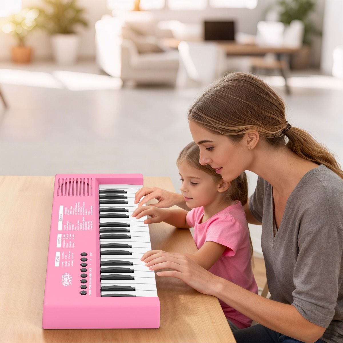 Clavier pour enfants Coast - Piano électronique à 37 touches - 8 rythmes - 8 sonorités - Noir / Rose