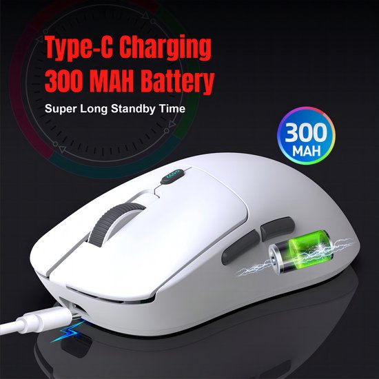 Souris gaming Fuegobird T68 – Ultra-légère (54 g) – Sans fil tri-mode – 12 000 DPI – Rechargeable via USB-C – Ergonomique – Blanche