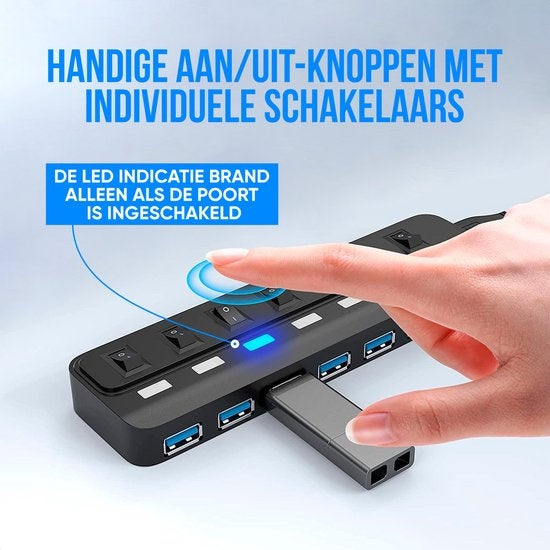 Strex USB 3.0 Hub - Répartiteur USB - 7 ports - 5Gbps - Indication LED - Interrupteur marche/arrêt - Câble 100CM