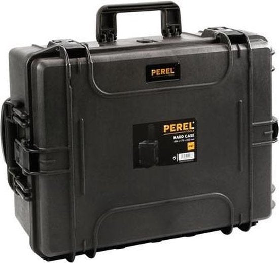 Perel Valise rigide, trolley, poignée télescopique, étanche (IP67), mousse cloutée, mousse à picots, 4 serrures, polypropylène, noir, 604 x 473 x 283 mm