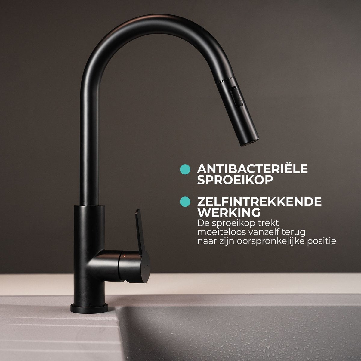 Mizzo Trigo Robinet de cuisine avec douchette extractible - Mélangeur haut 44 cm - Mat - Noir