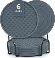 Castagnola Sous-verres en silicone - Sous-verres pour verres - Sous-verres design avec support - Sous-verres - Antidérapants - Lot de 6 - Gris