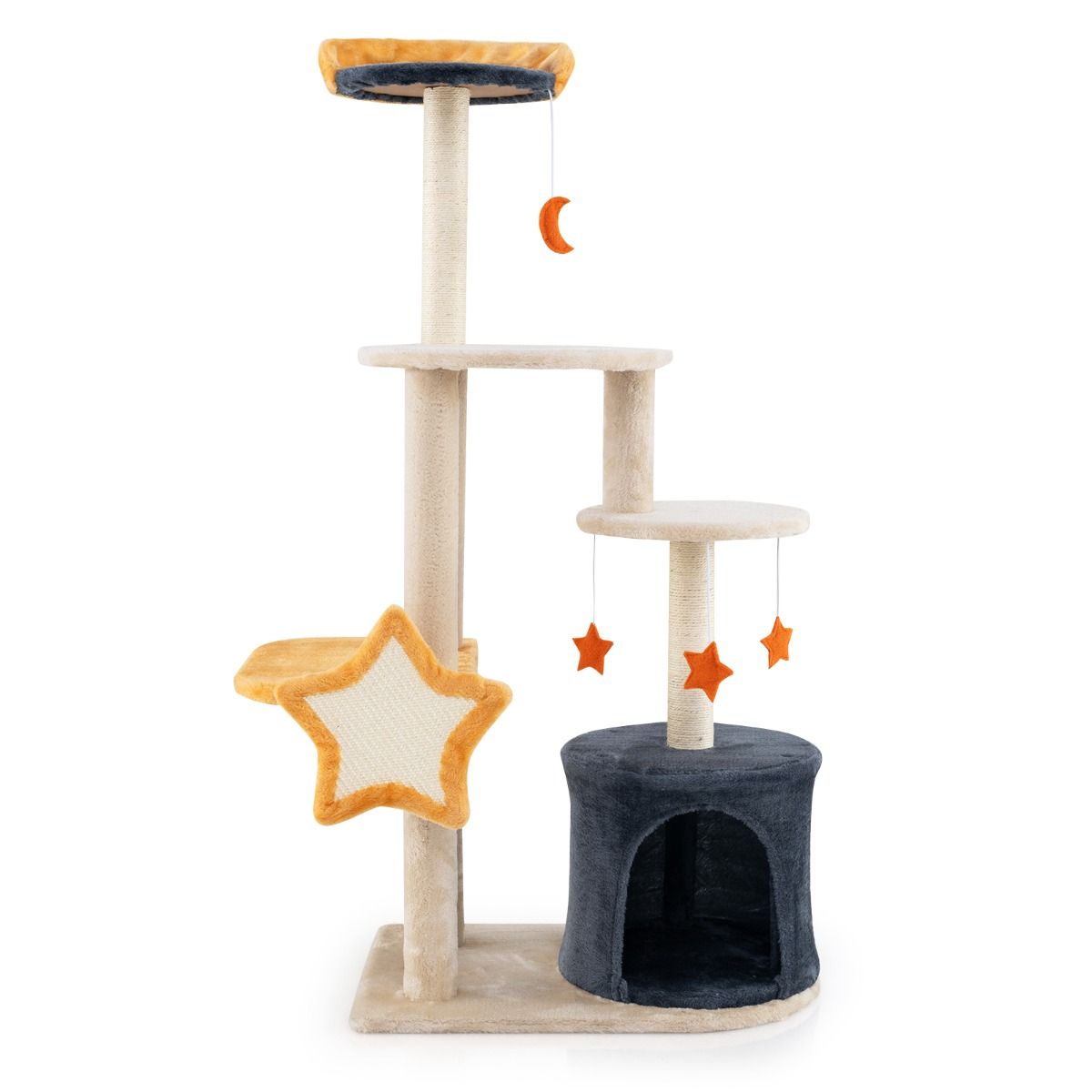 Arbre à chat Coast - 128 cm - Plusieurs étages - Poteaux à griffer en sisal - Beige et gris