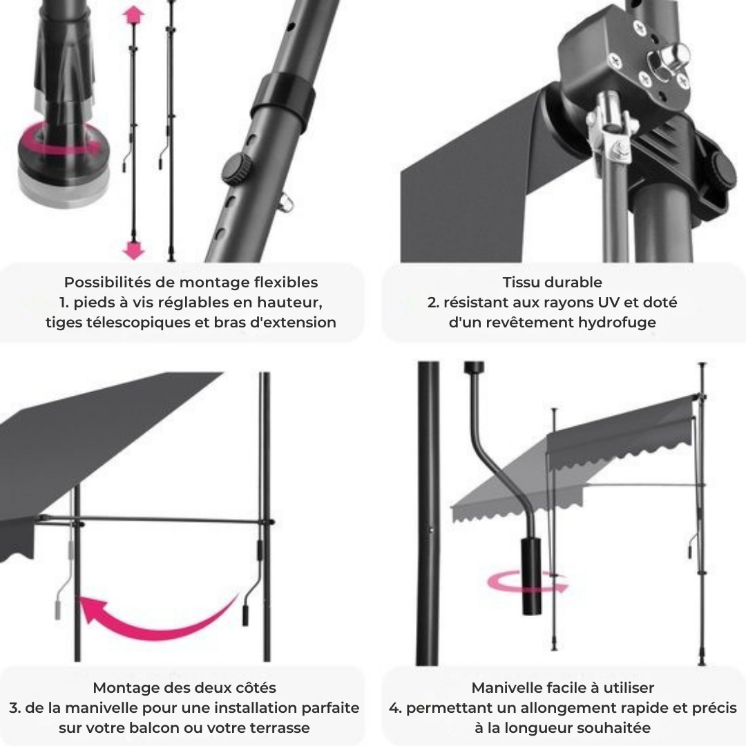 Store - Tectake - Store à pinces - Parasol réglable - 150 x 180 cm -  Noir