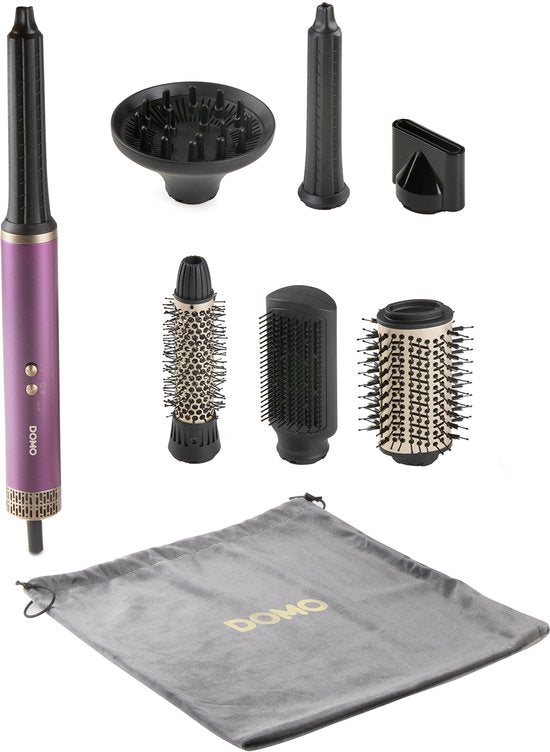 DOMO DO54782HS Airstyler 7-en-1 - Brosse soufflante - Multistyler - Brosse à boucler - Brosse lissante - Sèche-cheveux avec 7 embouts - Violet/Or