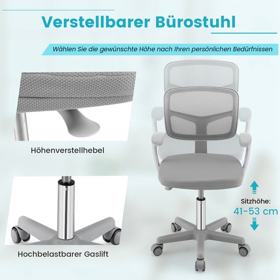 Chaise de bureau pivotante à 360° Coast pour enfants - 80-91,5 cm - pour les enfants de 3 à 10 ans - grise