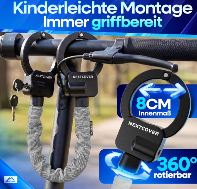 NEXTCOVER Antivol pour trottinette électrique de type « menottes » - 90 cm - Acier - Réflecteur