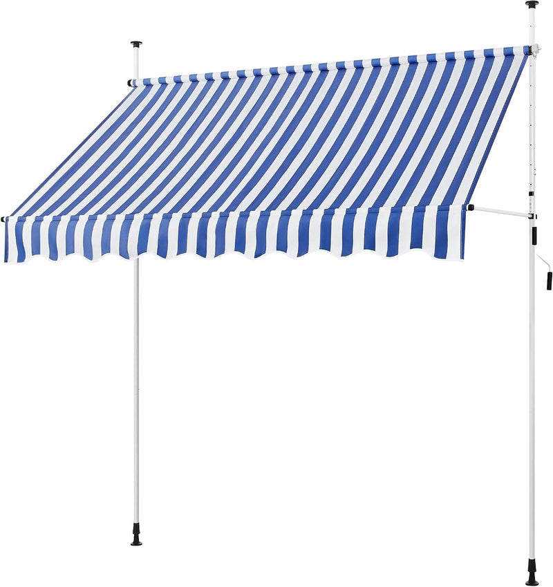 Yaheetech Store de balcon - Store à pince avec manivelle 250 cm - Réglable en hauteur - Bleu et blanc