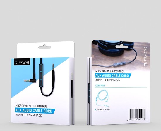 TIKKENS® Câble audio - Prise 2,5 mm vers prise 3,5 mm - Noir - 1,35 m - Aux - Microphone - Convient pour Bose Quietcomfort 25/35, Apple - Casque supra-auriculaire - Câble d'extension