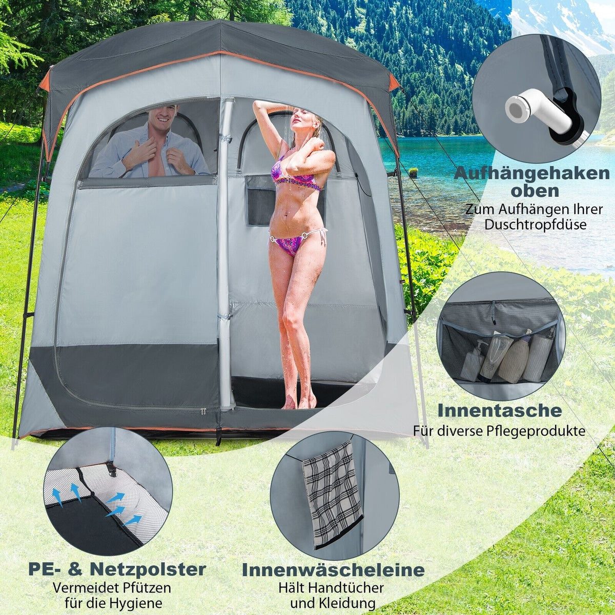 Tente de douche et de change Coast - 2 personnes - 210 x 106 x 210 cm - gris