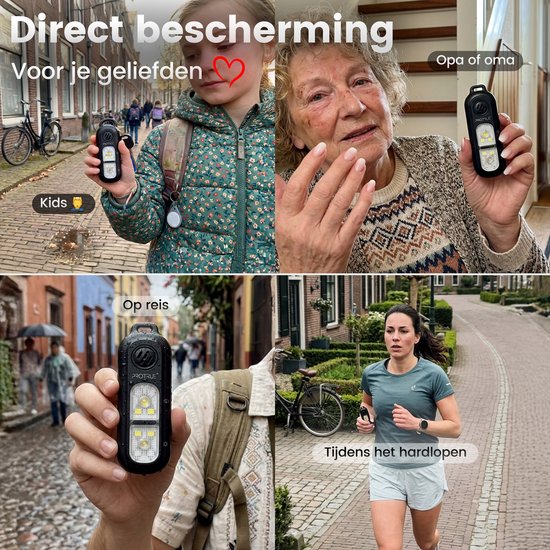 Porte-clés d'alarme personnelle 130 dB - Autodéfense pour femmes - Spray au poivre - Alarme de poche rechargeable avec lampe de poche