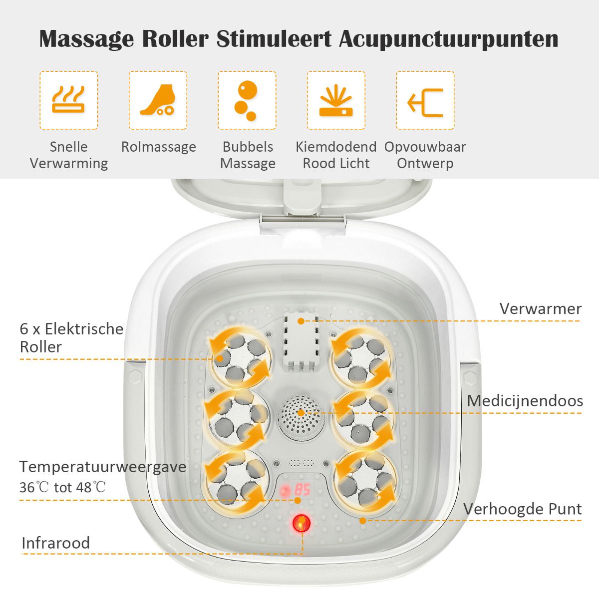 Appareil de massage pour les pieds Coast - Pliable, avec massage à bulles et infrarouge - Chauffage réglable - Gris 42 x 40 x 24 cm