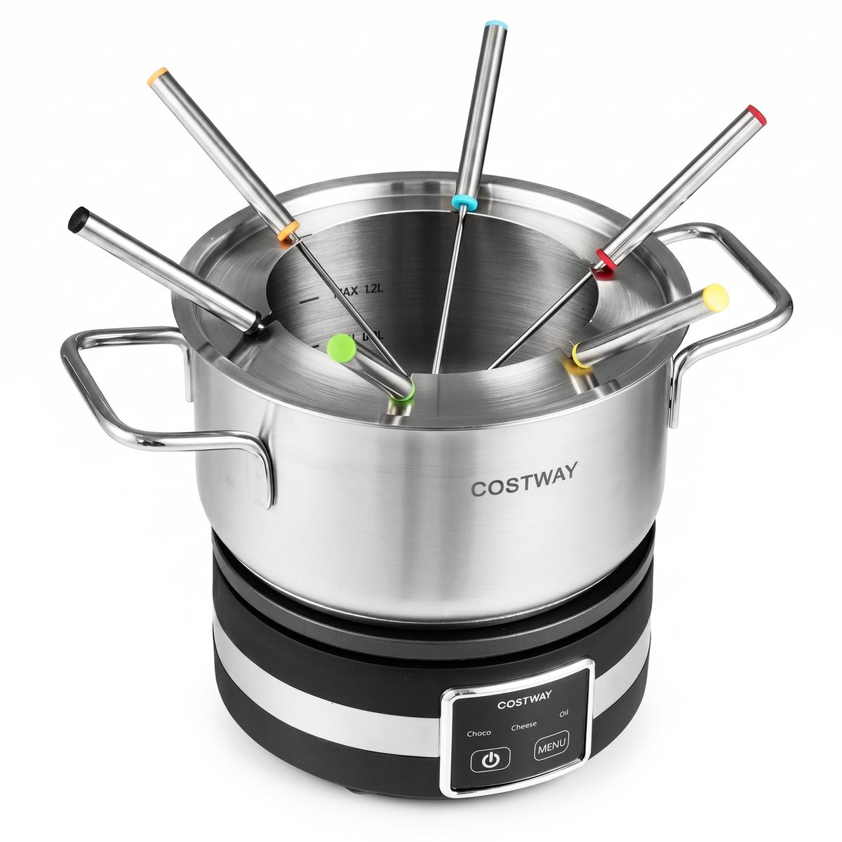 Ensemble à fondue électrique Coast - 1 200 W - Régulateur de température - Cuve amovible en acier inoxydable - Argent et noir