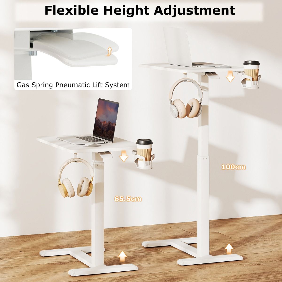 Coast Stand mobile réglable en hauteur Table pour ordinateur portable Bureau - 60x40x65.5-100 cm - Blanc