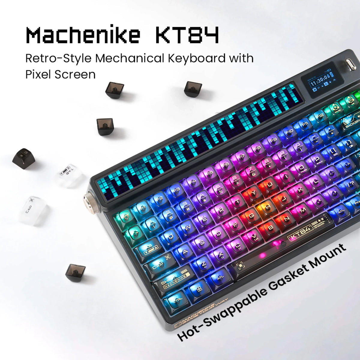 Clavier mécanique Machenike KT84-B84W 75 % - Blanc - Gateron Yellow, RGB, Tri-Mode