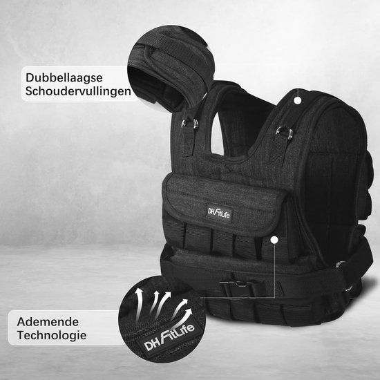 DH FitLife Gilet de poids ajustable 20 KG, compact et stable pour la musculation et l'entraînement, gilet lesté, gilet de course à pied pour femmes et hommes, gilet de fitness, gilet d'entraînement