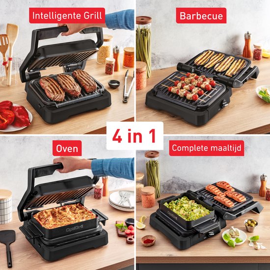 Tefal OptiGrill 4-en-1 GC7748 – Gril de table intelligent – Gril, barbecue de table, four et repas complet – 9 programmes automatiques – Indicateur de cuisson – 2 100 W – Noir/inox
