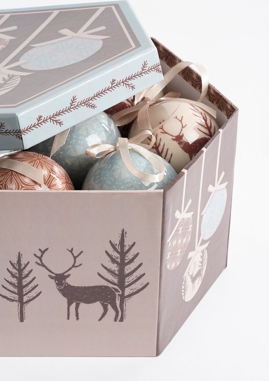 Coffret de boules de Noël House of Seasons - 14 pièces - Ø8 cm - incassable - bleu clair, marron