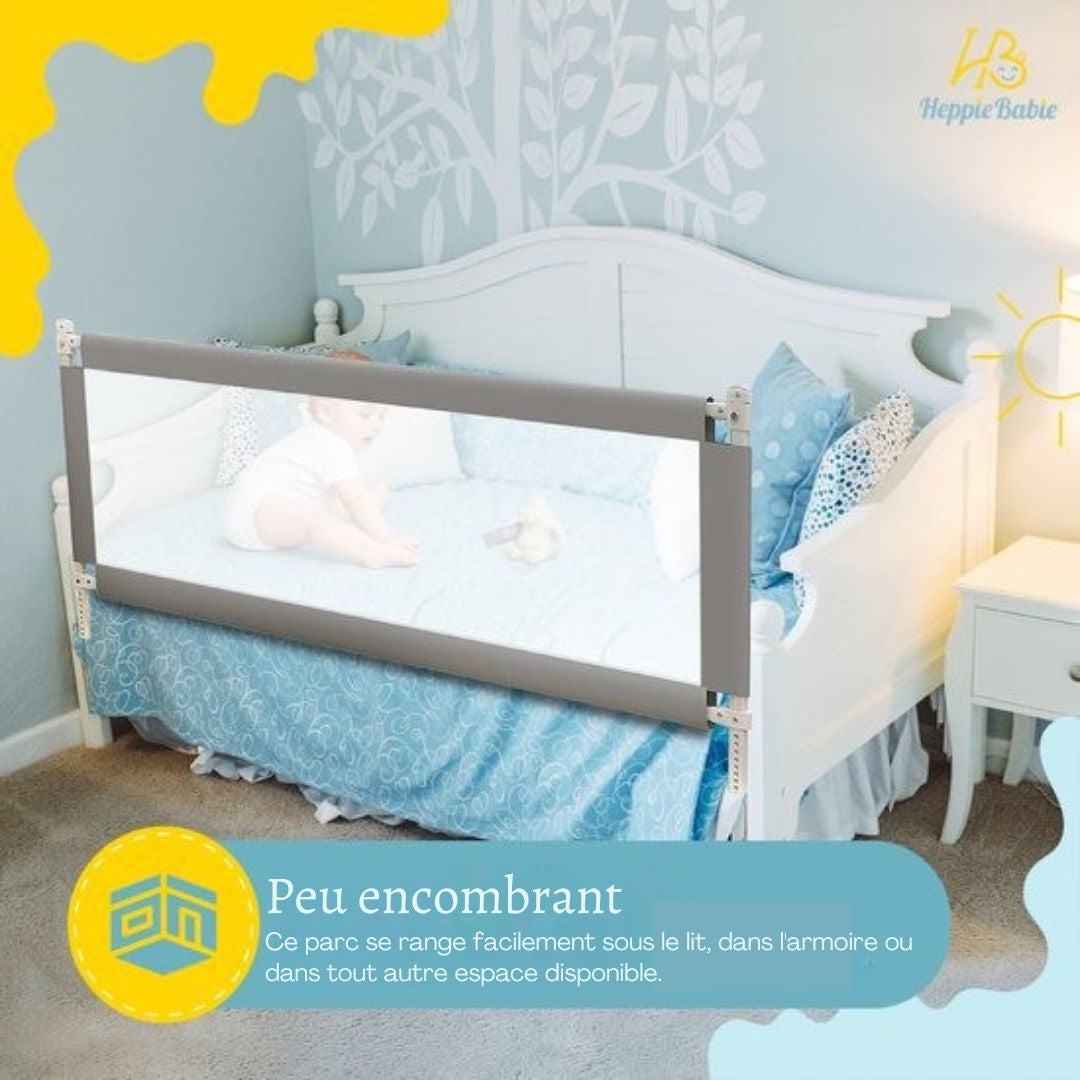 Barrière de lit - HeppieBabie  - universelle - extra longue 150 CM - réglable - grise avec filet de sécurité