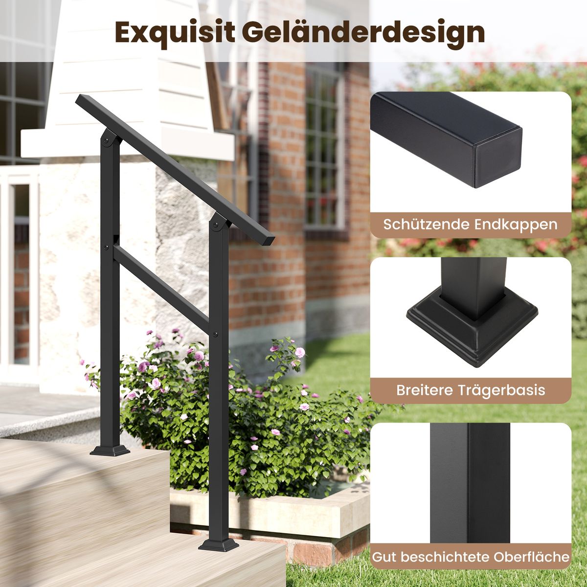 Mains courantes Coast - fixation latérale - angle réglable - noir - 70 cm